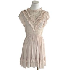 Lace Ruffle Dress Festival Country Concert Cream Mini Size‎ L M Boho Vacation